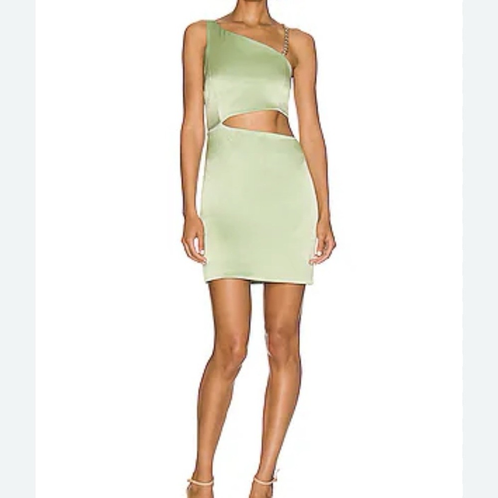 NWT Alice + Olivia Revolve Women's Green One-Shoulder Cutout Karoline Dress 2